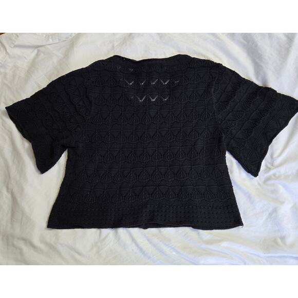 Style & Co Women Boho Whimsigoth Flare Sleeve  Open Knit Crochet Cardigan Top XL - Picture 5 of 9